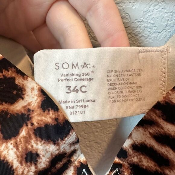 Soma Tan Black Animal Print Vanishing 360 Full Perfect Coverage Bra - 34C - EUC - Picture 3 of 5
